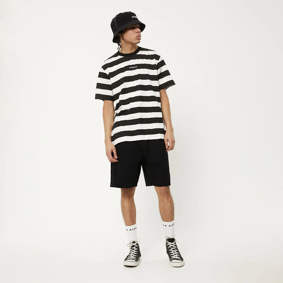 AFENDS Mens Needle - Retro Logo T-Shirt - Black Stripe