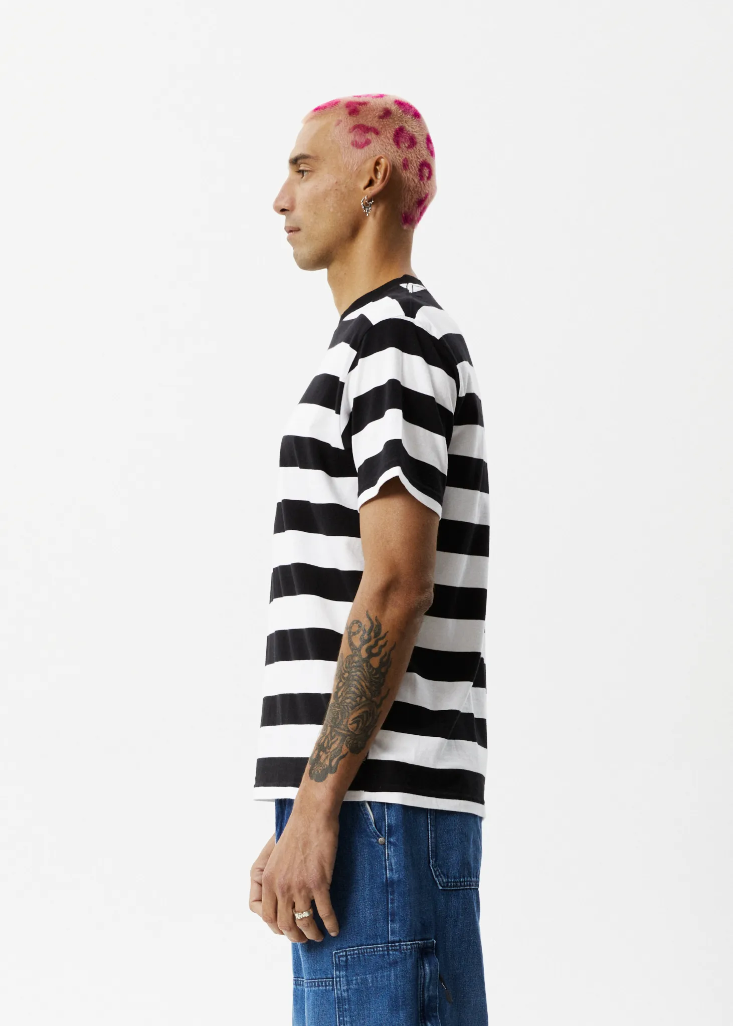AFENDS Mens Needle - Retro Logo T-Shirt - Black Stripe