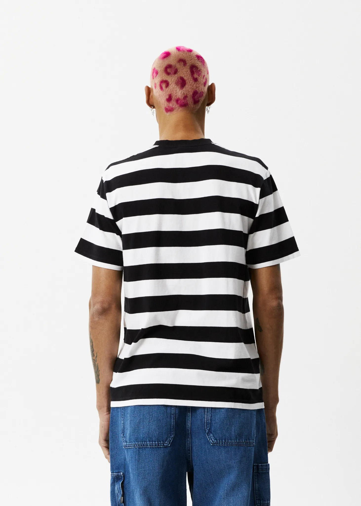 AFENDS Mens Needle - Retro Logo T-Shirt - Black Stripe