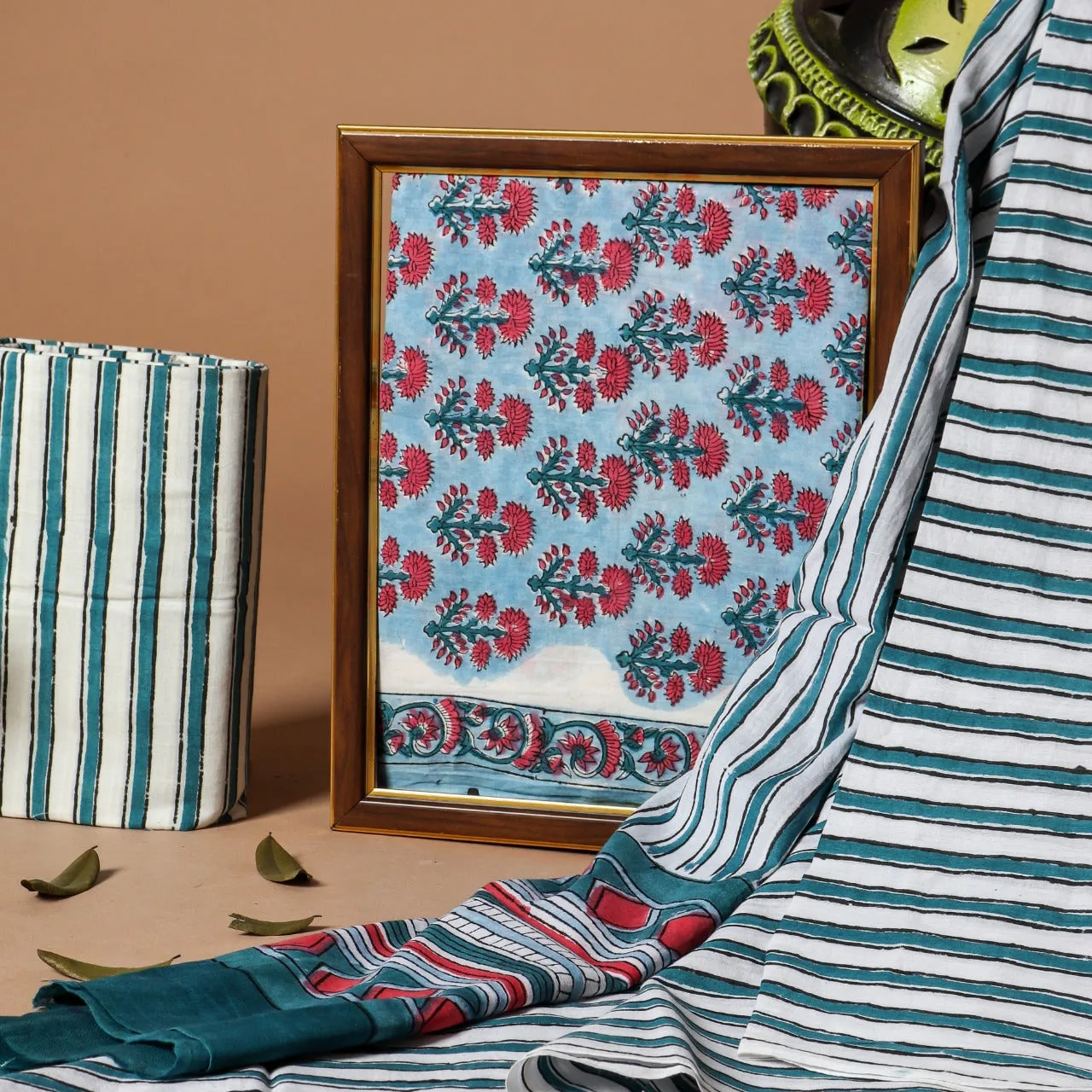 Appealing Hand Block Print Cotton Suit Set with Mulmul Dupatta (PRMUL257)