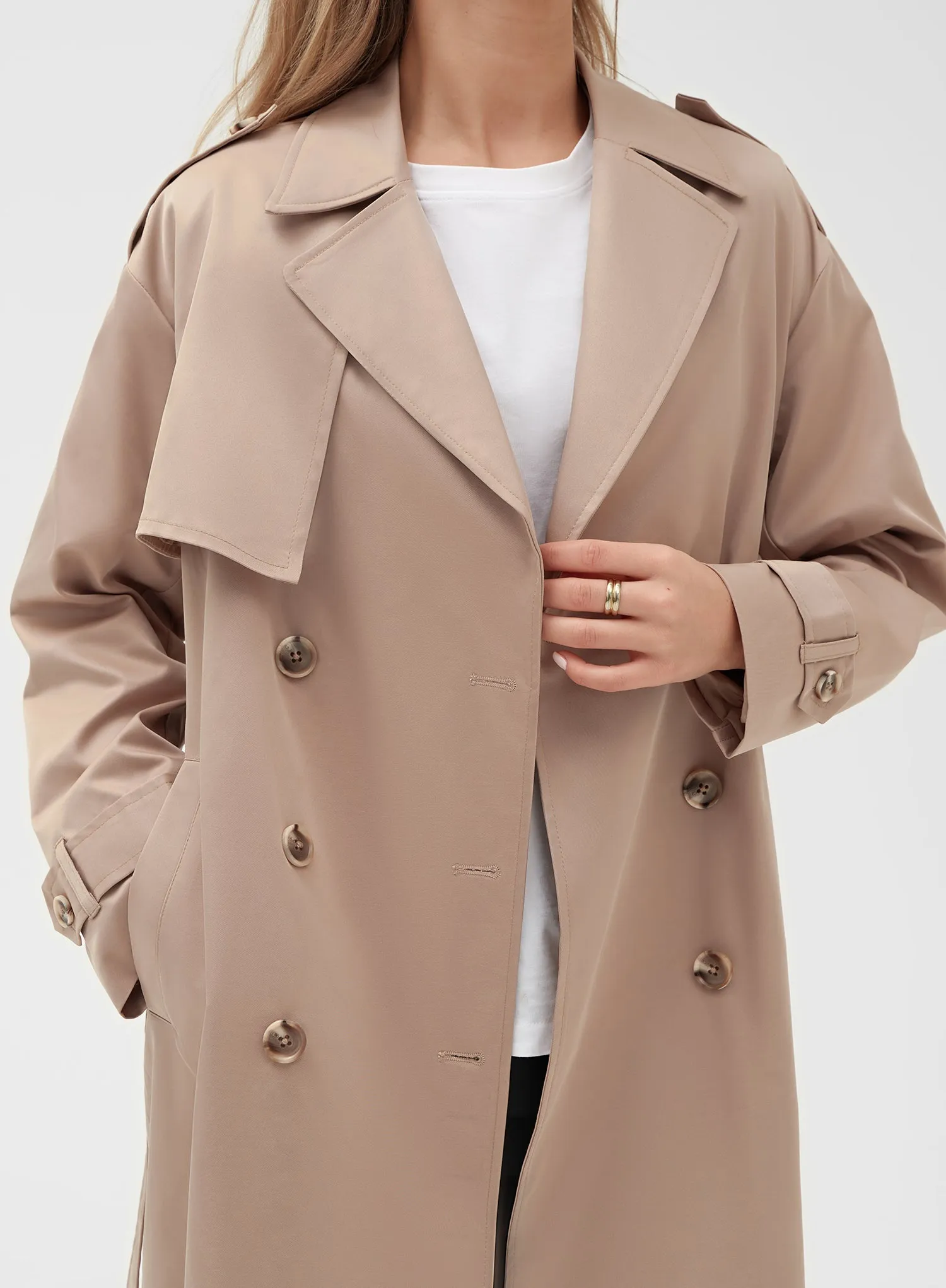 Elegant Beige Belted Trench Coat - Lille Collection