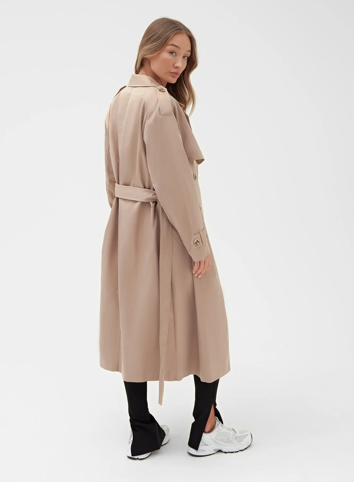 Elegant Beige Belted Trench Coat - Lille Collection