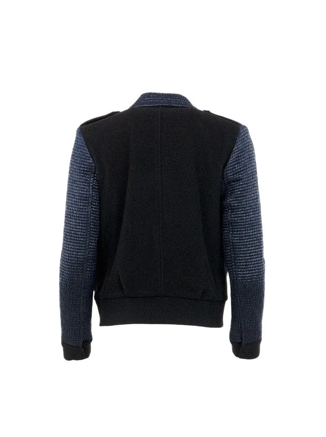 Black Jacket With Blue Woven Sleeves
