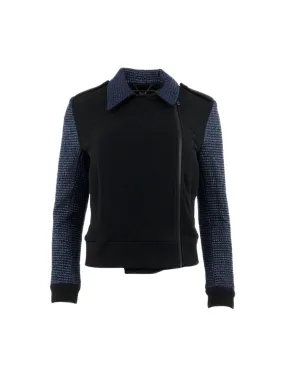 Black Jacket With Blue Woven Sleeves