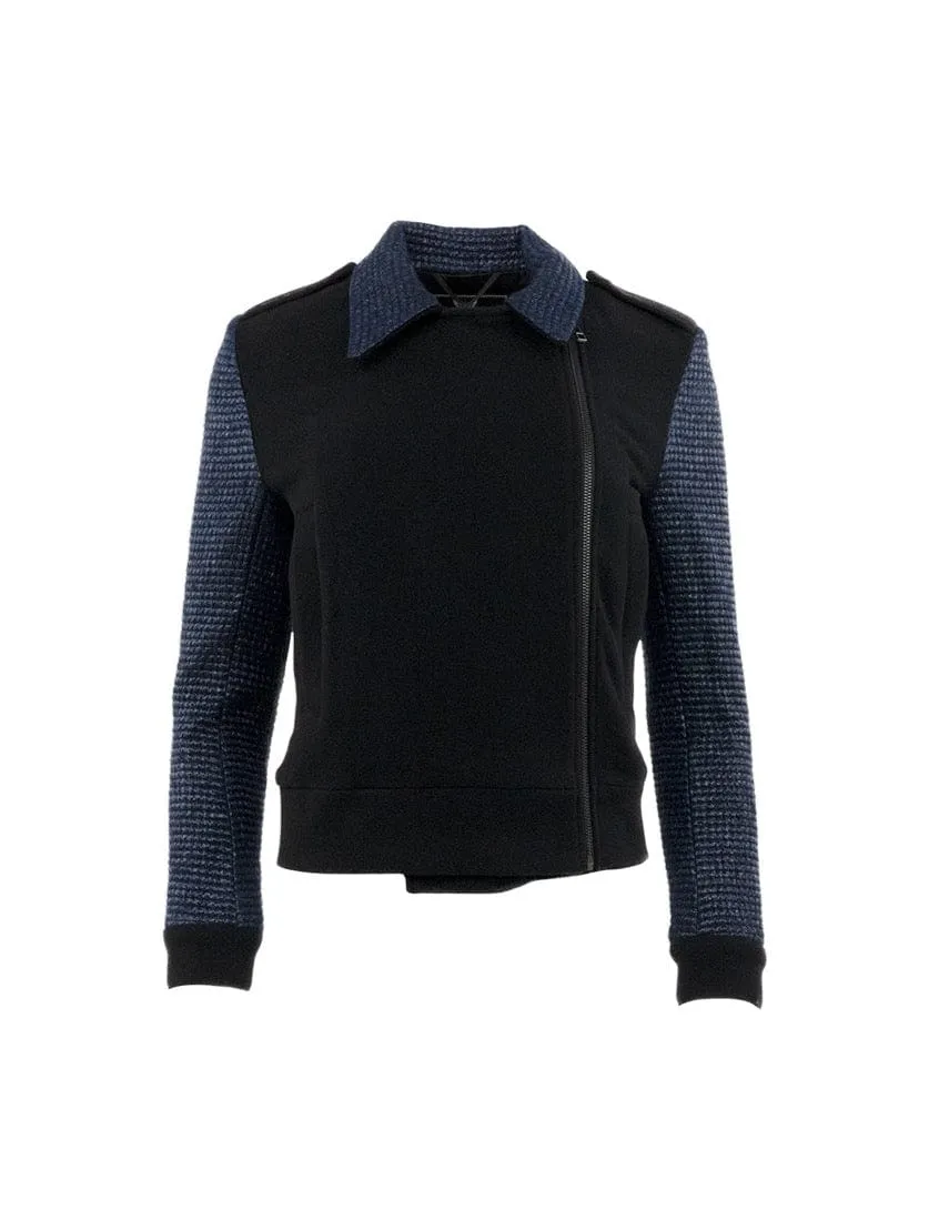 Black Jacket With Blue Woven Sleeves
