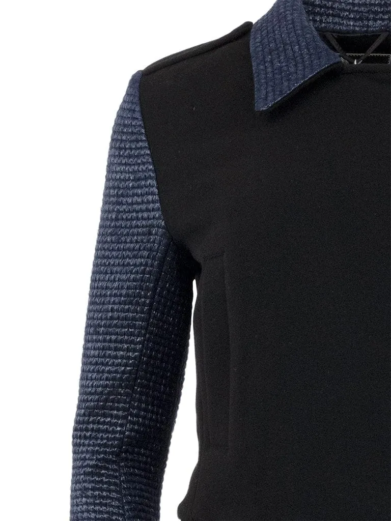 Black Jacket With Blue Woven Sleeves