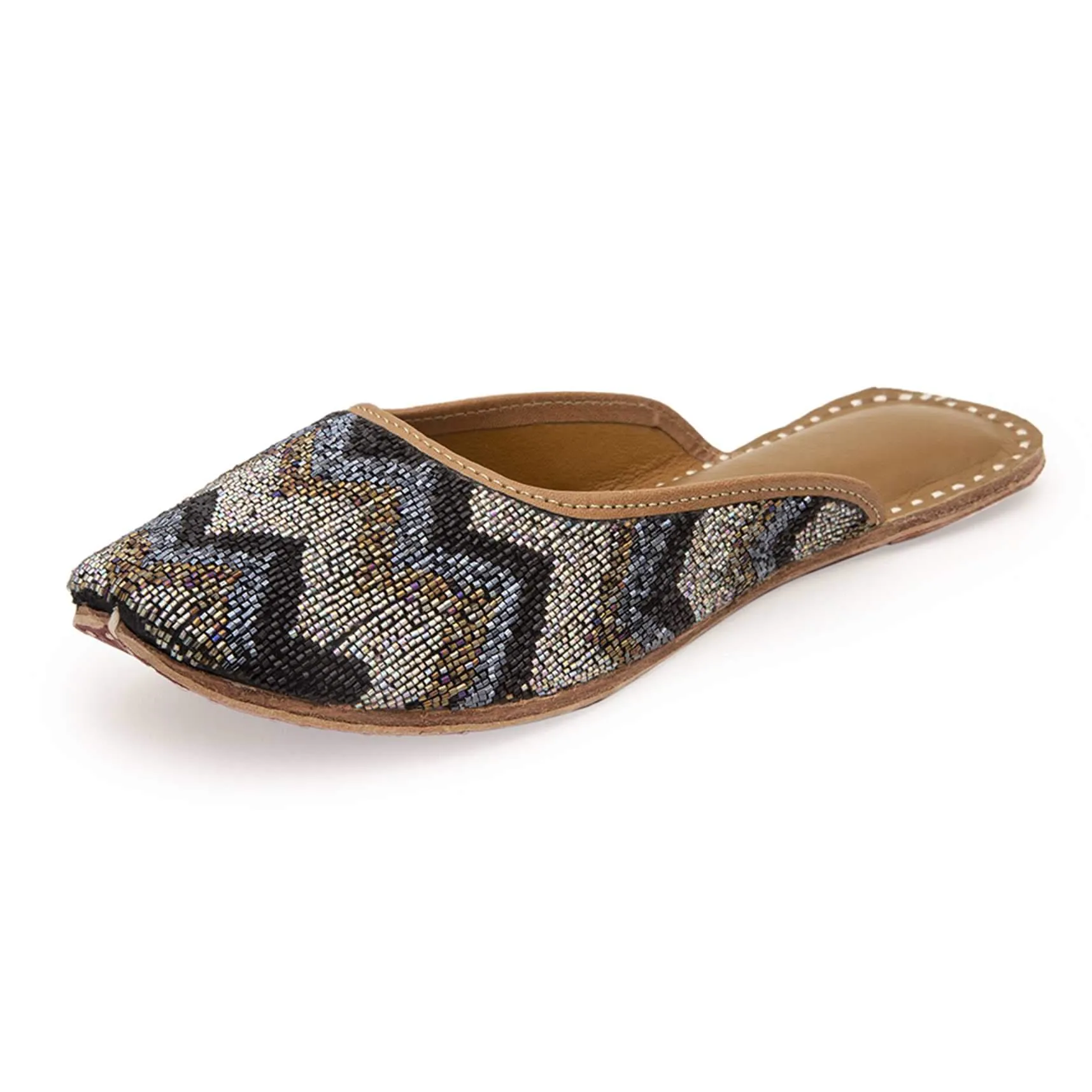 Black Juttis In Silk With Fine Cut Dana Embroidery