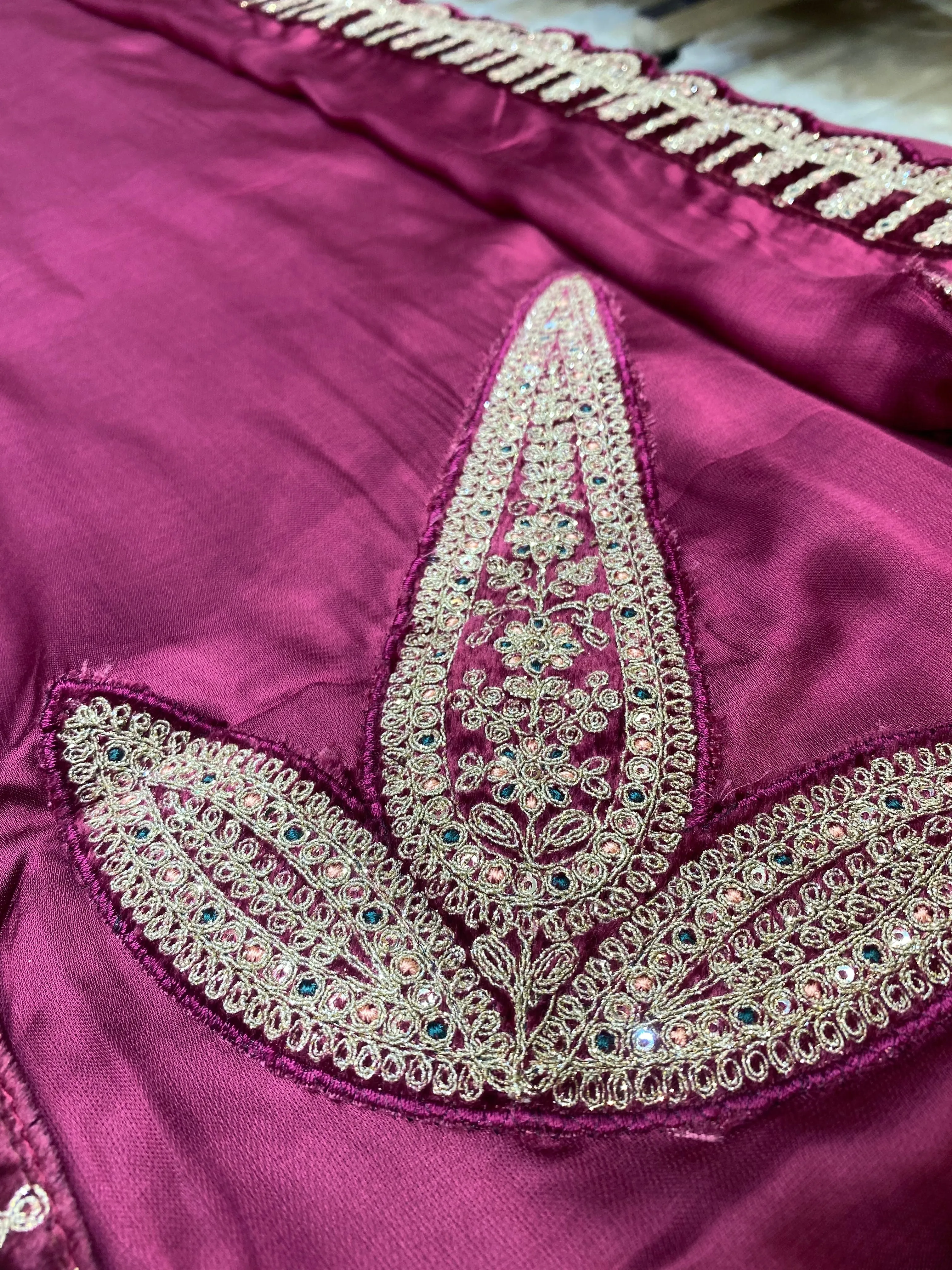 Bottle Green Velvet Unstitched Suit with Zari and thread Embroidery