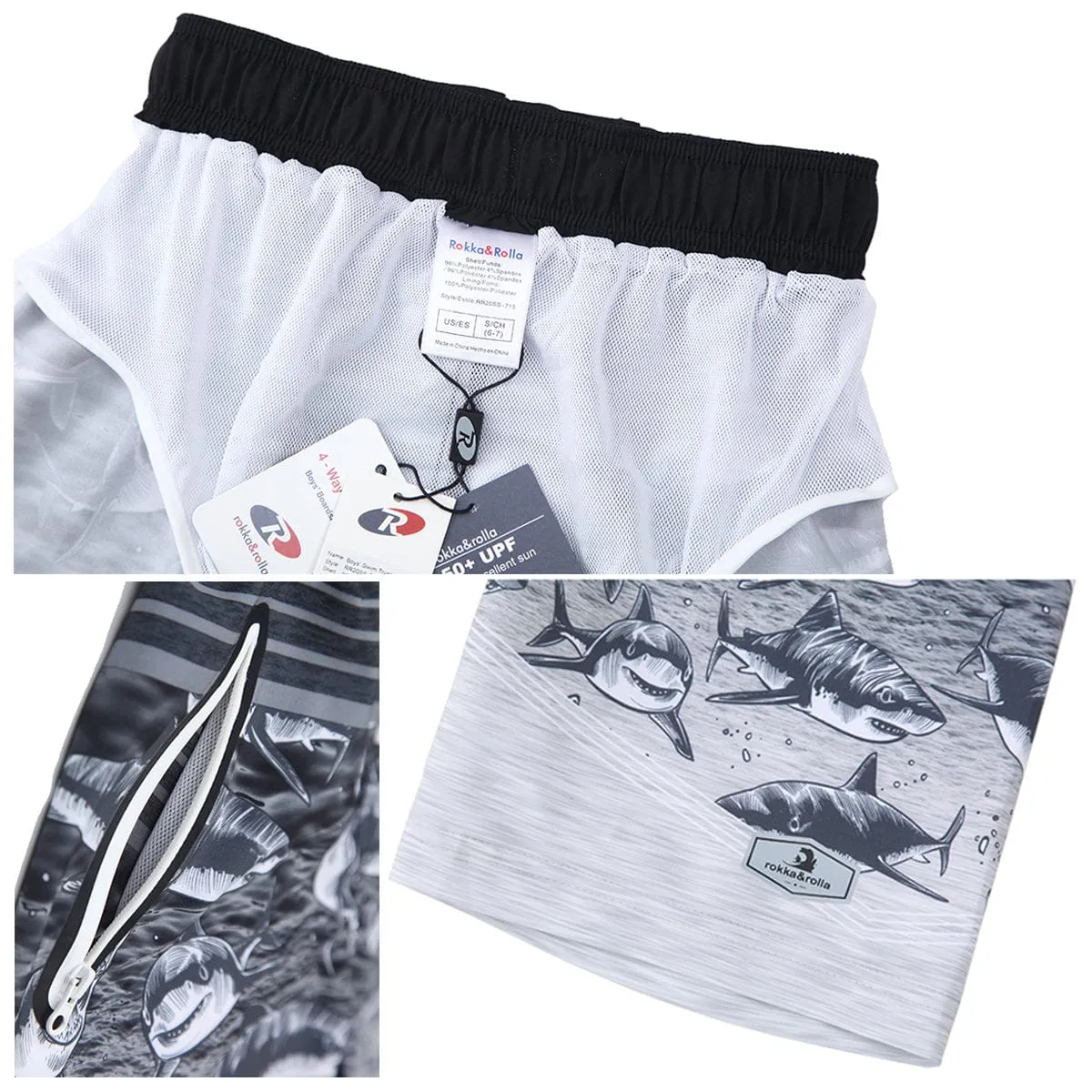 Boys' 4-Way Stretch Mesh Lined Swim Trunks