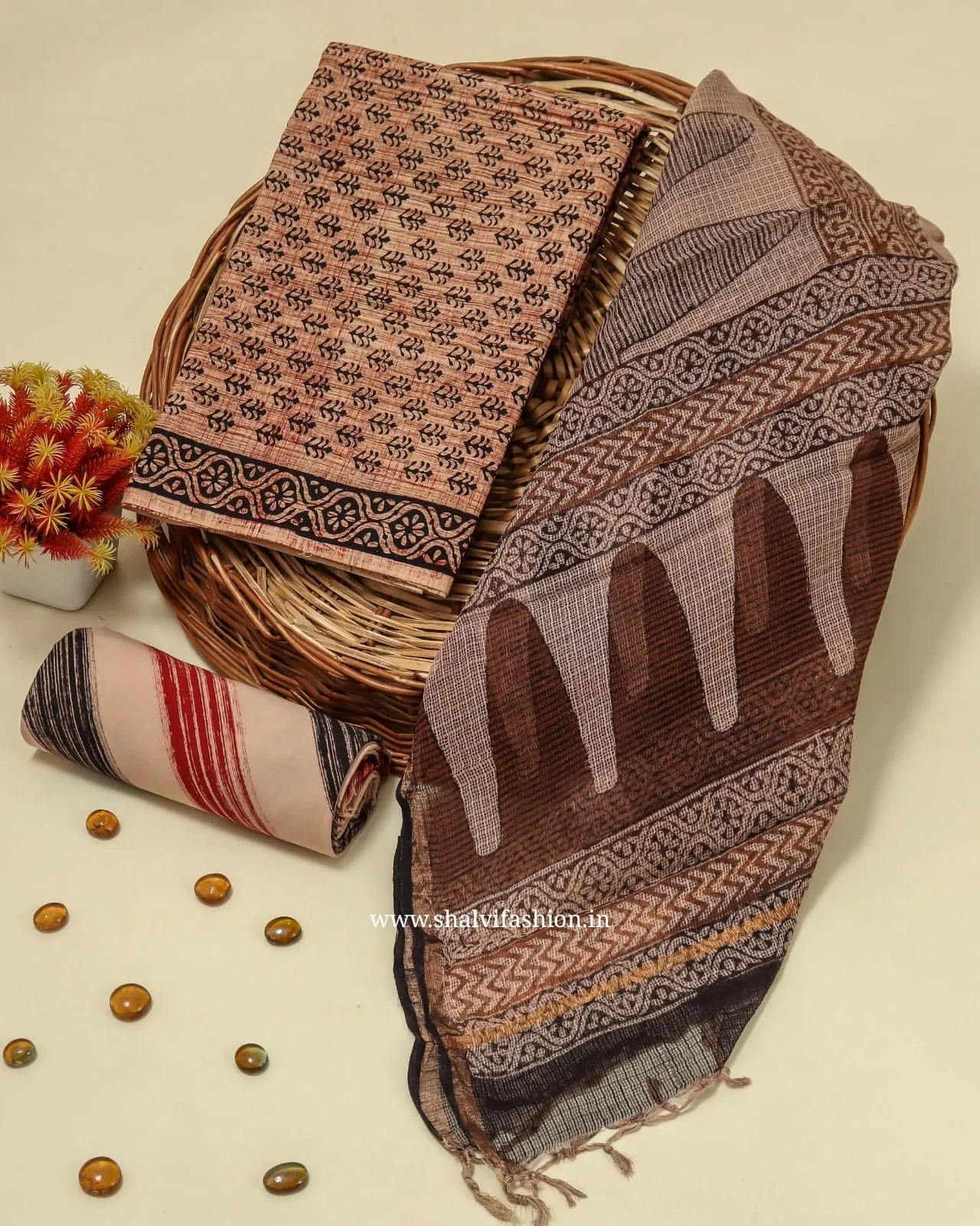 Buti Print Cotton Suit Set with Kota Doria Dupatta (3CKD205)