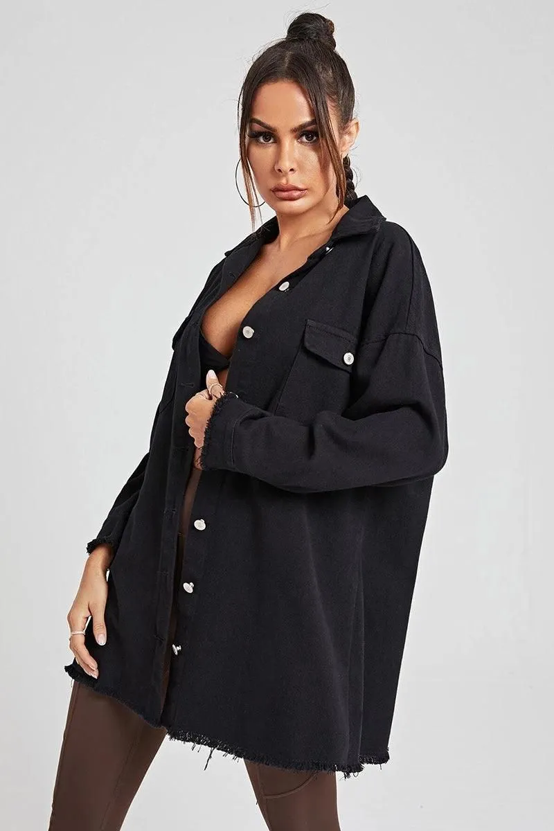 BUTTON DOWN DENIM LONG SHIRTS JACKET