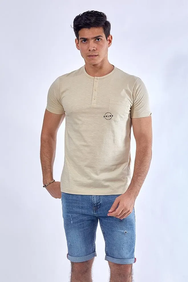 Buttoned neck t-shirt - Light Beige