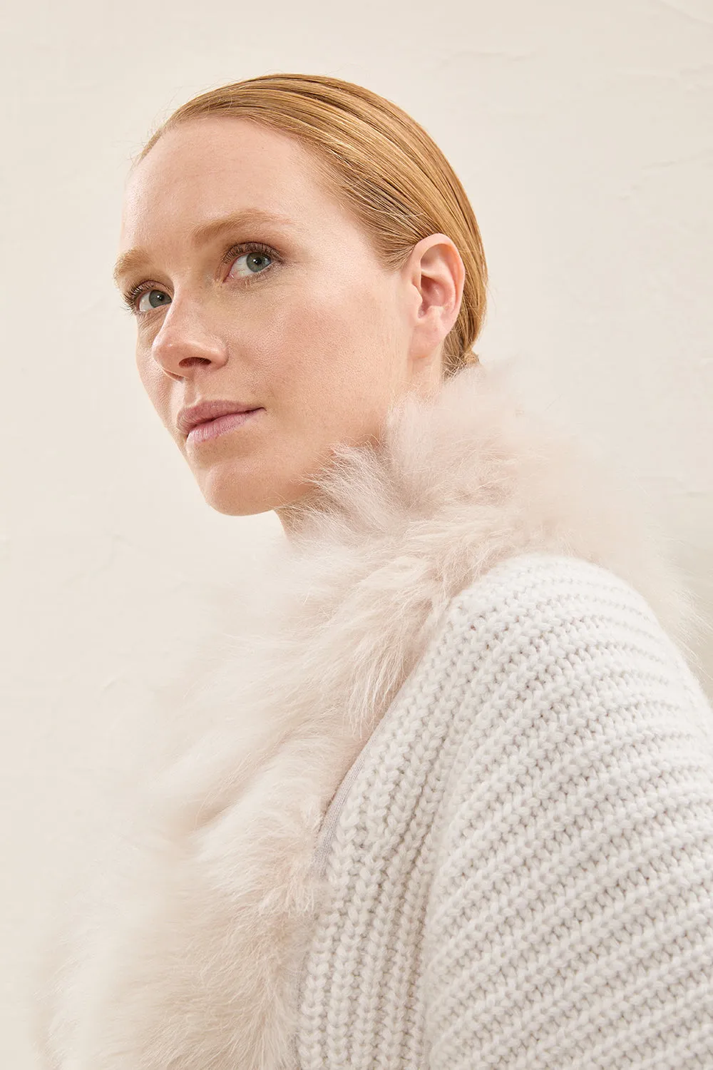 Cardigan with fur front - Caramel