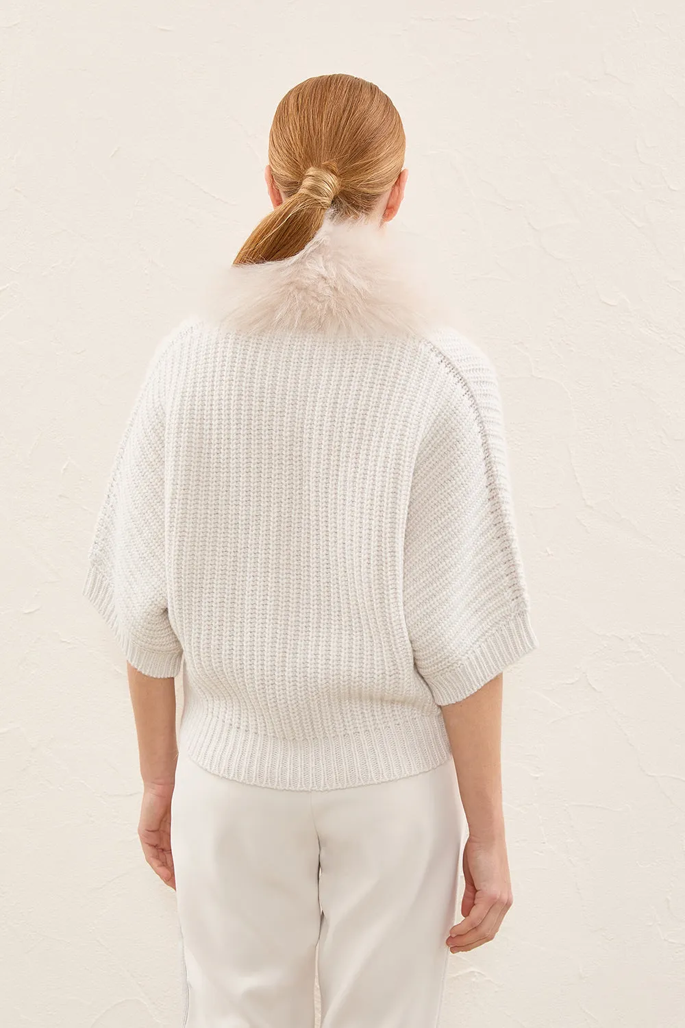 Cardigan with fur front - Caramel