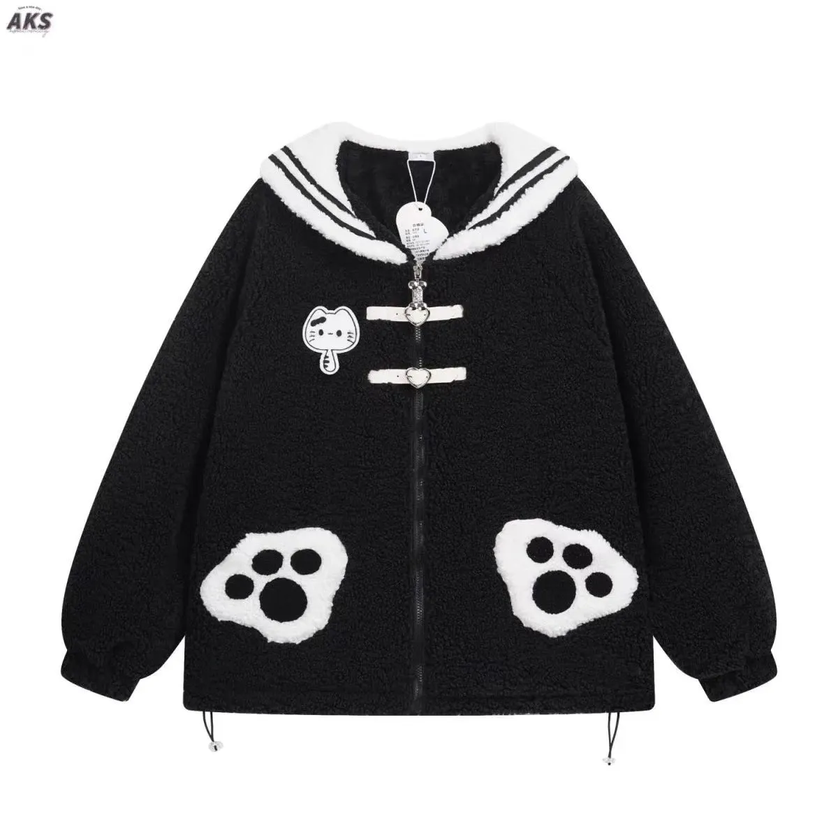 Cat Paw Navy Collar Lamb Wool Coat AD21197