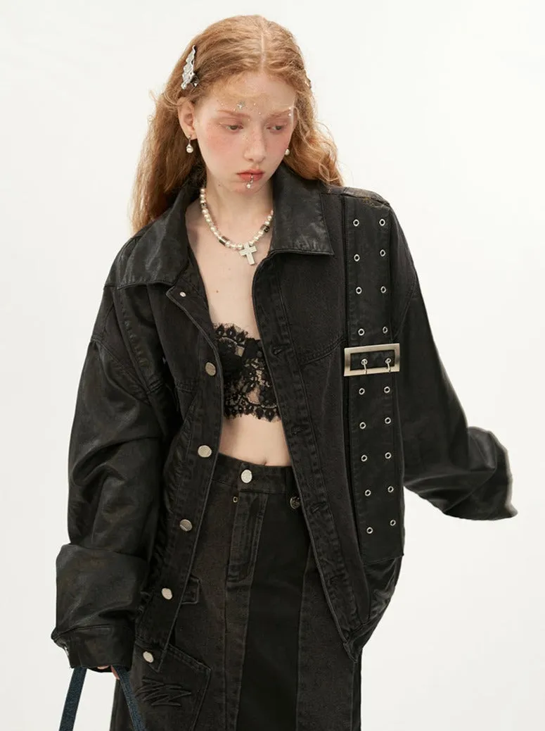 Denim Niche Leather Strap Jacket