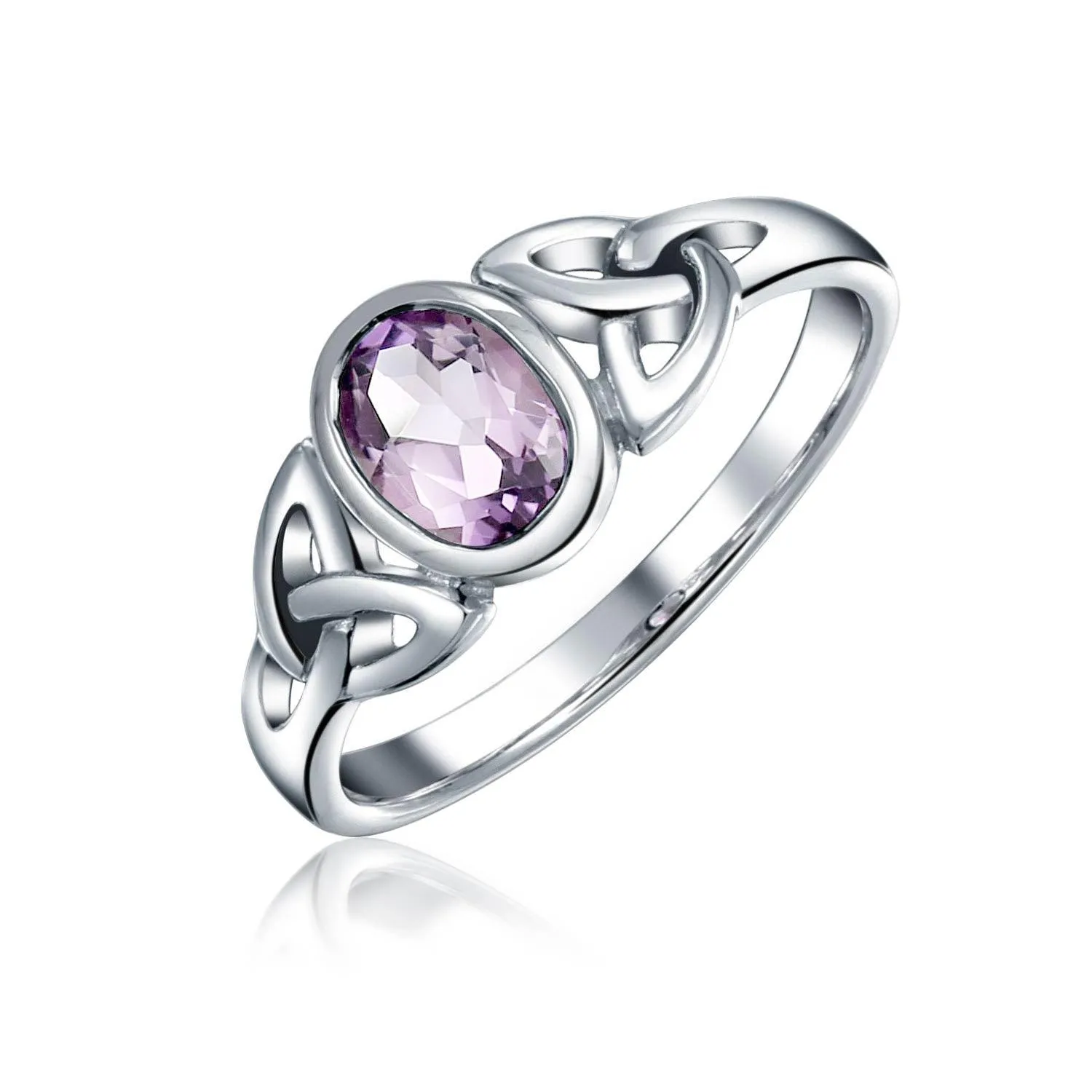 Gemstone CZ BFF Sorority Sister Celtic Triquetra Love Knot Ring .925 Silver