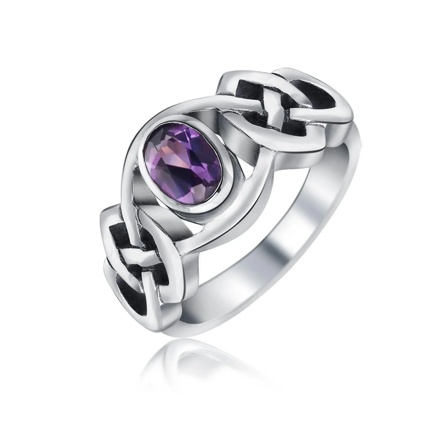 Gemstone CZ BFF Sorority Sister Celtic Triquetra Love Knot Ring .925 Silver