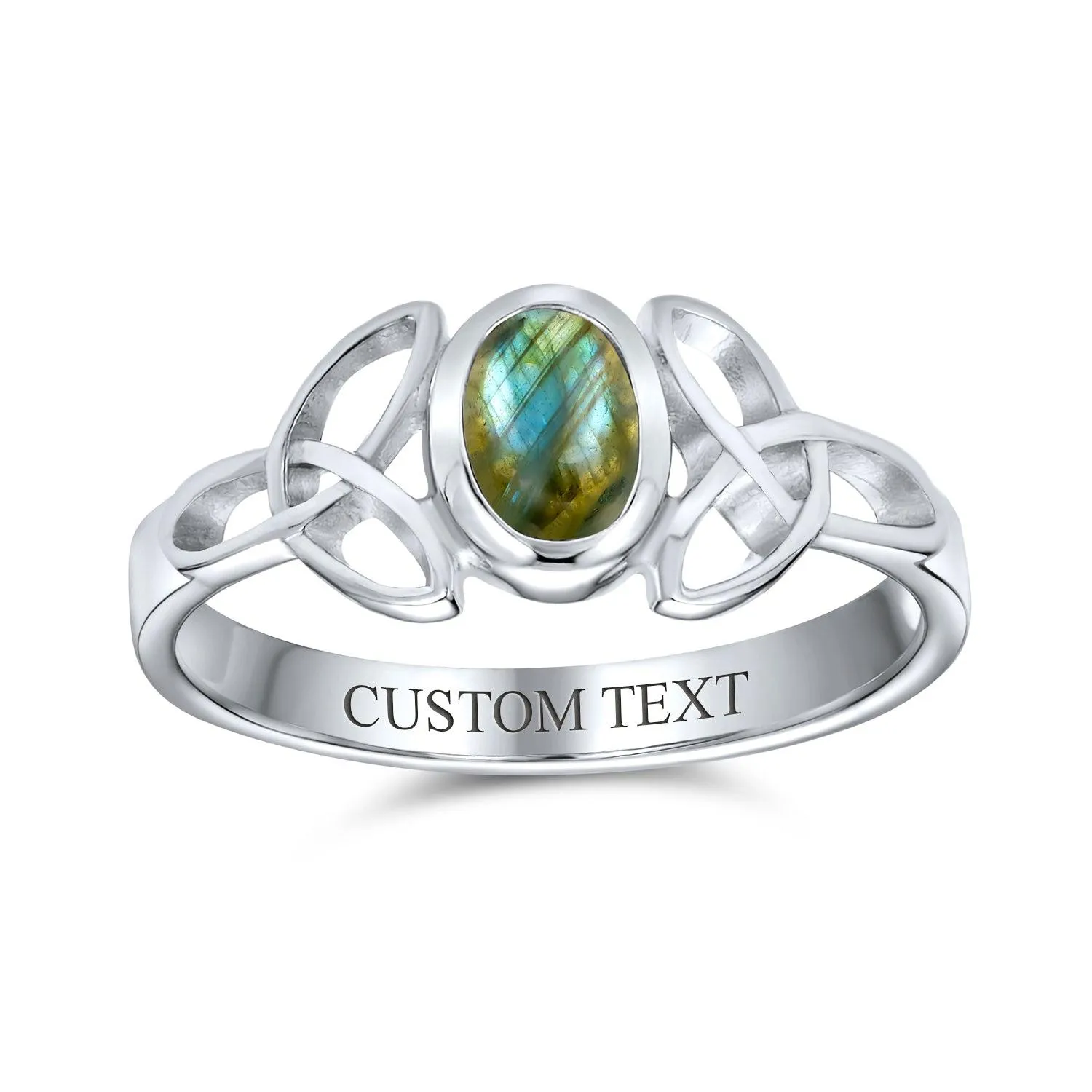 Gemstone CZ BFF Sorority Sister Celtic Triquetra Love Knot Ring .925 Silver