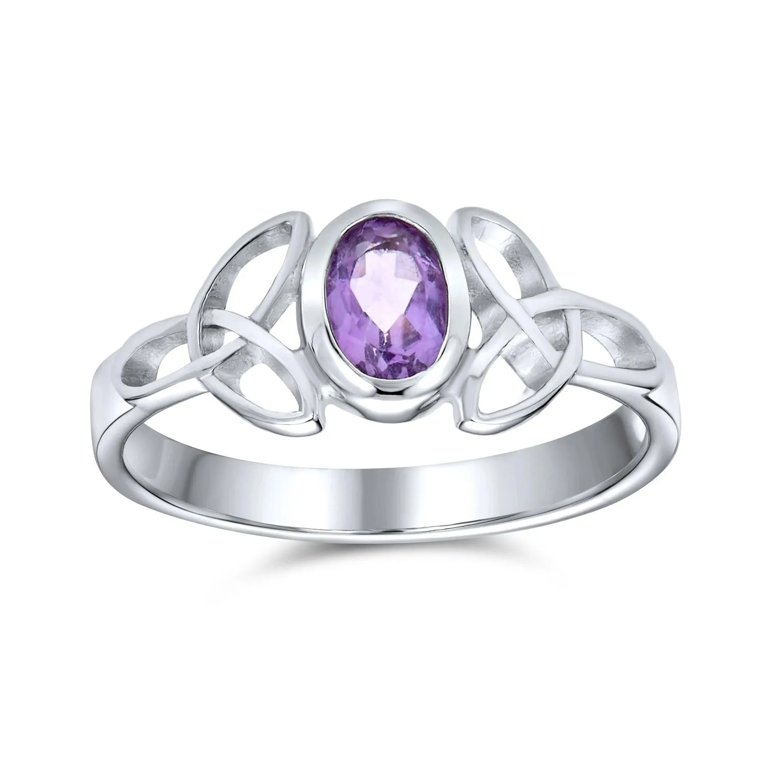 Gemstone CZ BFF Sorority Sister Celtic Triquetra Love Knot Ring .925 Silver