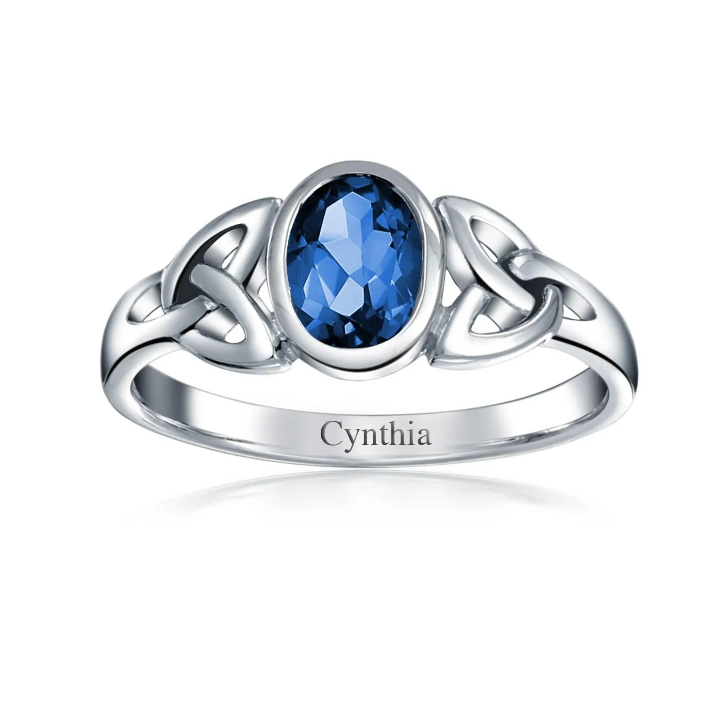 Gemstone CZ BFF Sorority Sister Celtic Triquetra Love Knot Ring .925 Silver