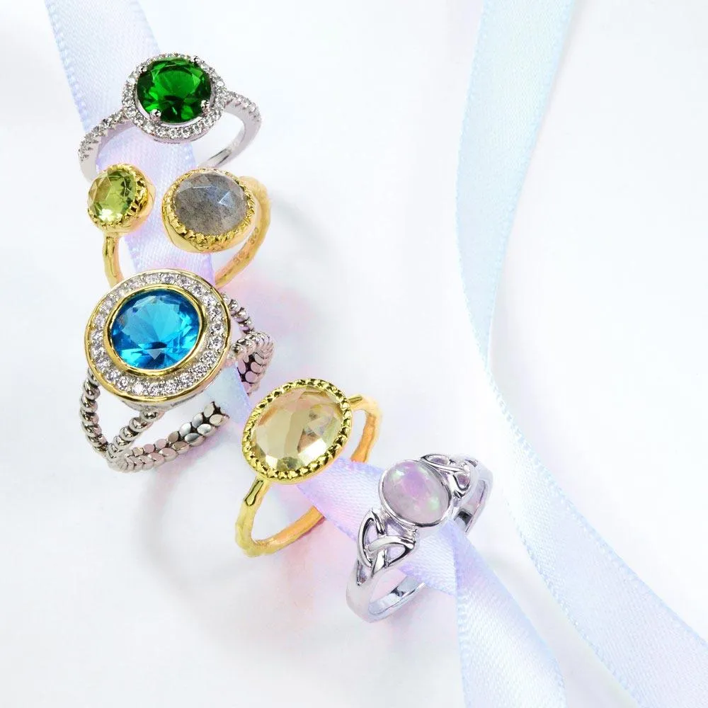 Gemstone CZ BFF Sorority Sister Celtic Triquetra Love Knot Ring .925 Silver