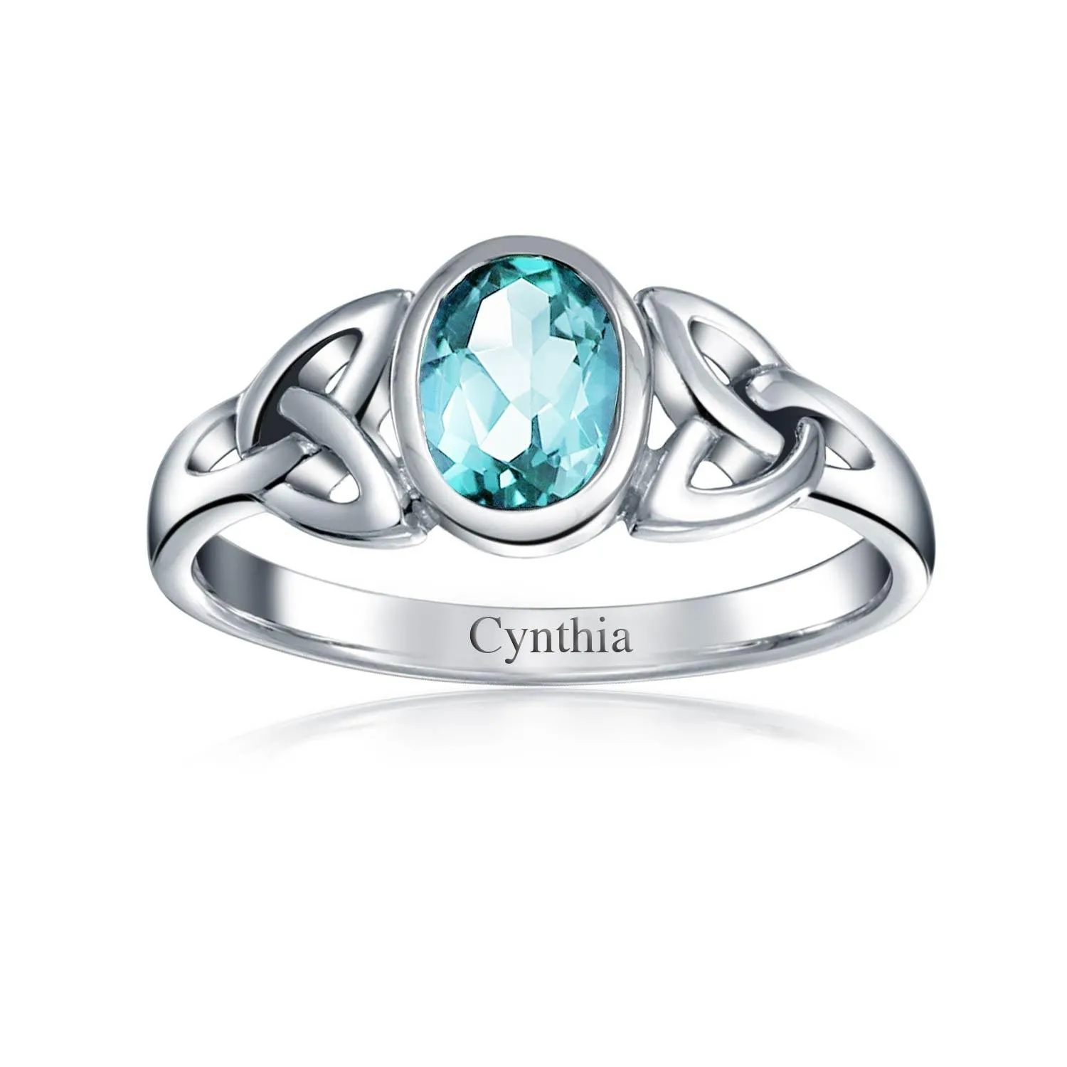 Gemstone CZ BFF Sorority Sister Celtic Triquetra Love Knot Ring .925 Silver
