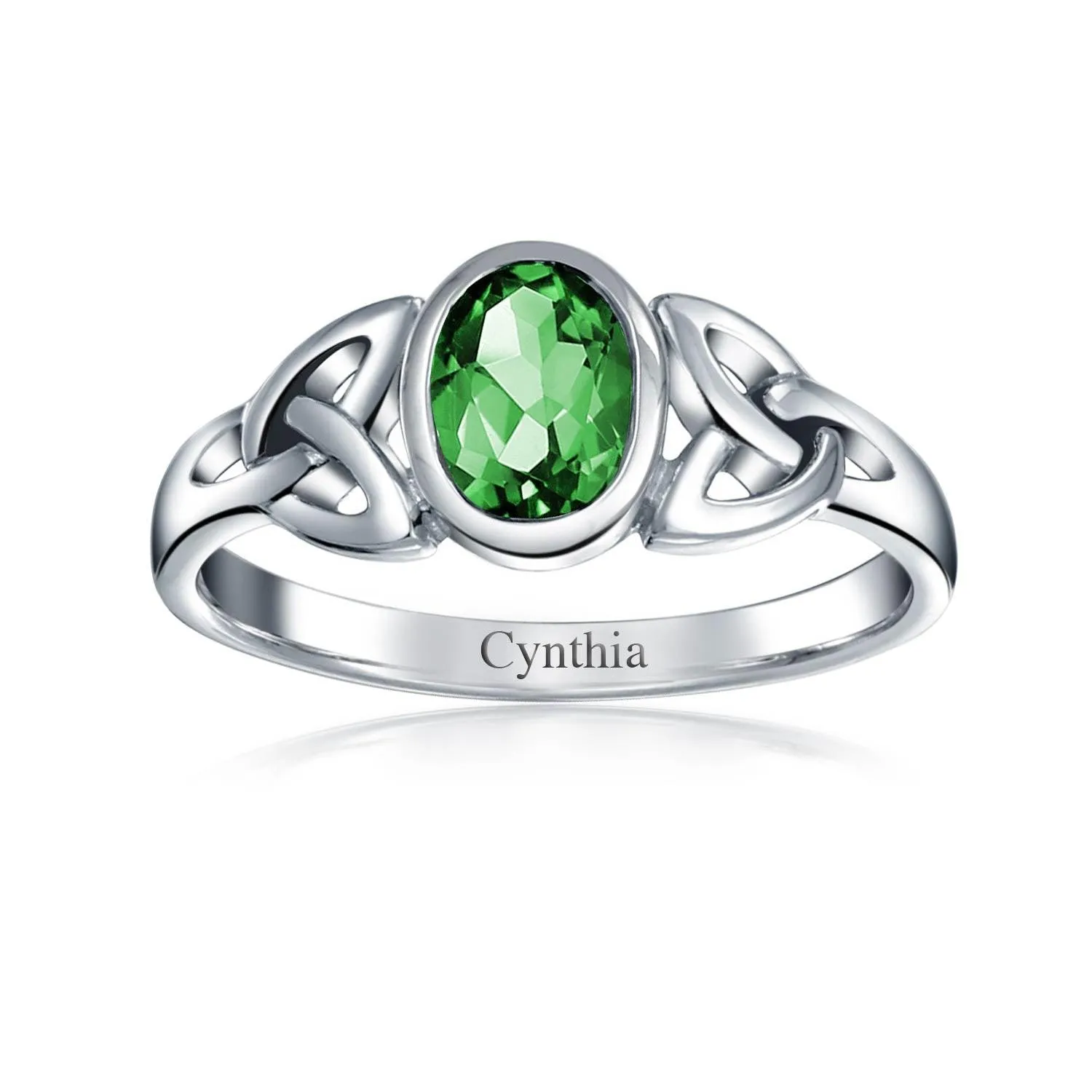 Gemstone CZ BFF Sorority Sister Celtic Triquetra Love Knot Ring .925 Silver