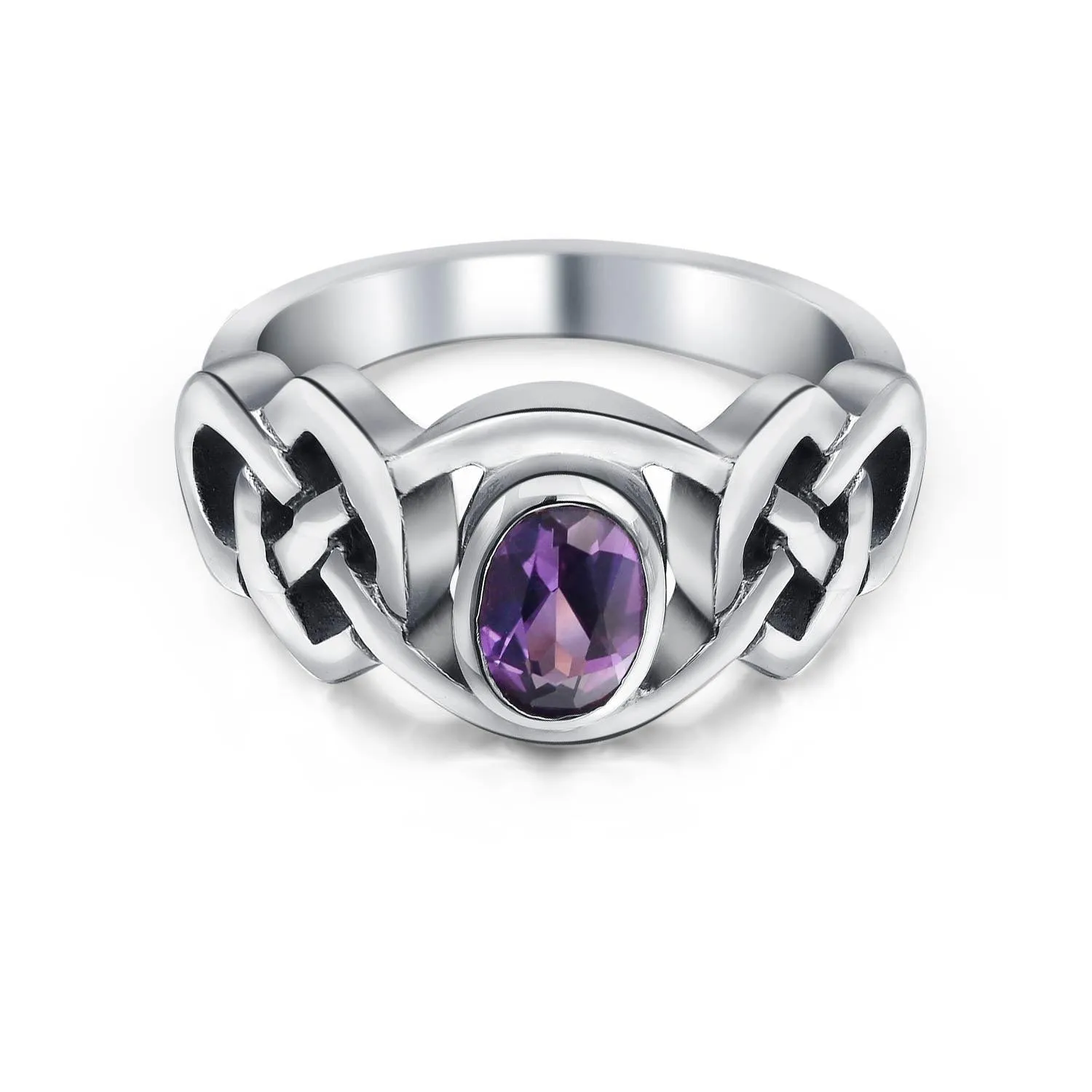Gemstone CZ BFF Sorority Sister Celtic Triquetra Love Knot Ring .925 Silver