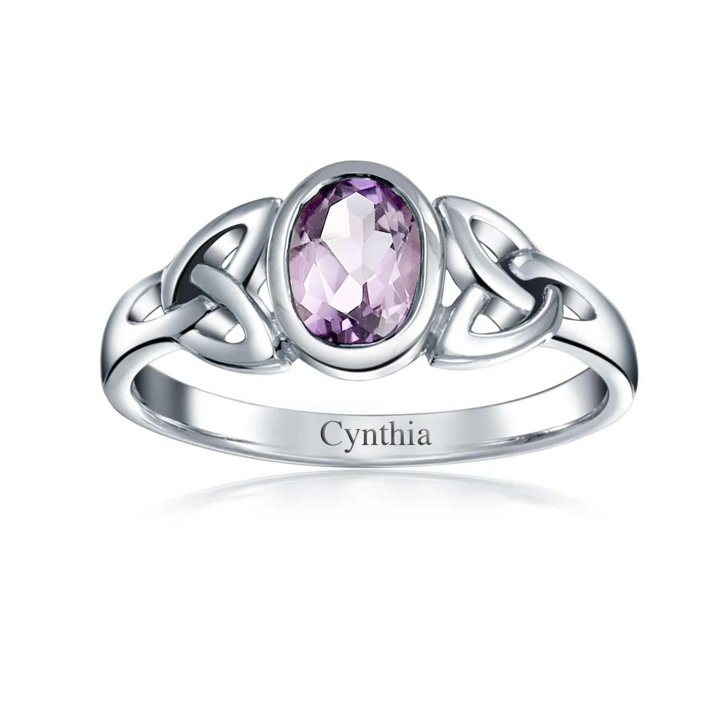Gemstone CZ BFF Sorority Sister Celtic Triquetra Love Knot Ring .925 Silver