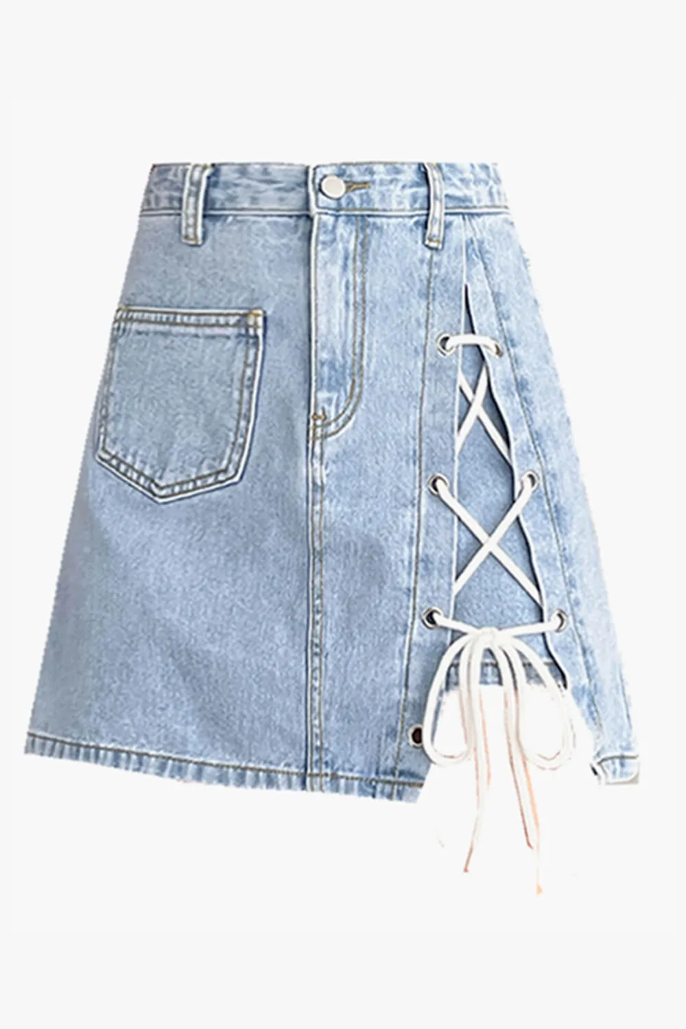 Light Blue Denim Skirt Side Lace