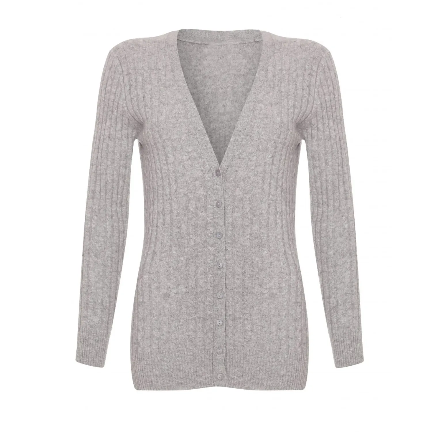 Lona Scott - Ladies 2-Ply Cable Knit Cashmere V Neck Cardigan