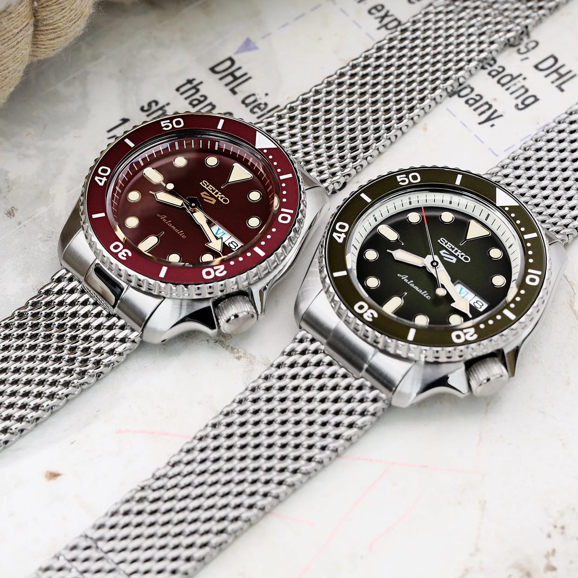 Massy Mesh Watch Band compatible with Seiko 5, V-Clasp, Brushed