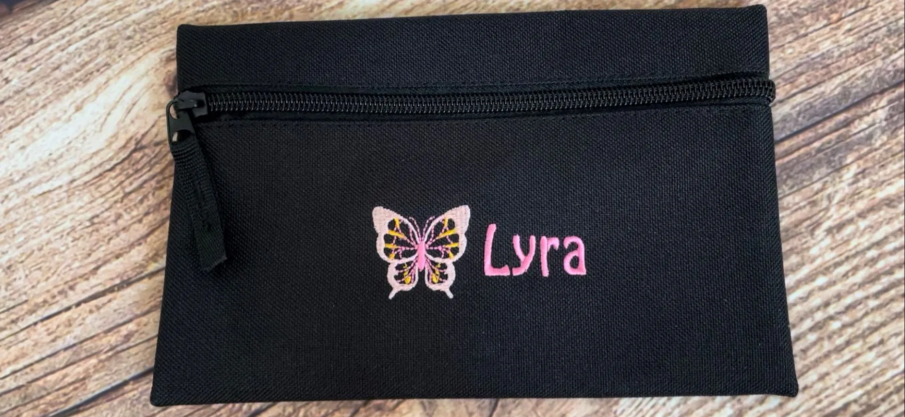 Pencil case personalised with embroidered name and choice of motif