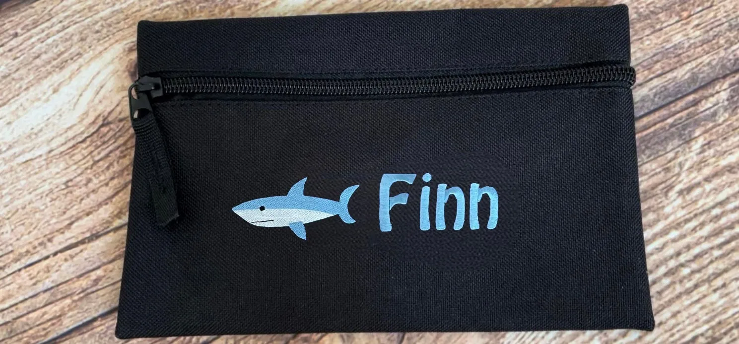 Pencil case personalised with embroidered name and choice of motif