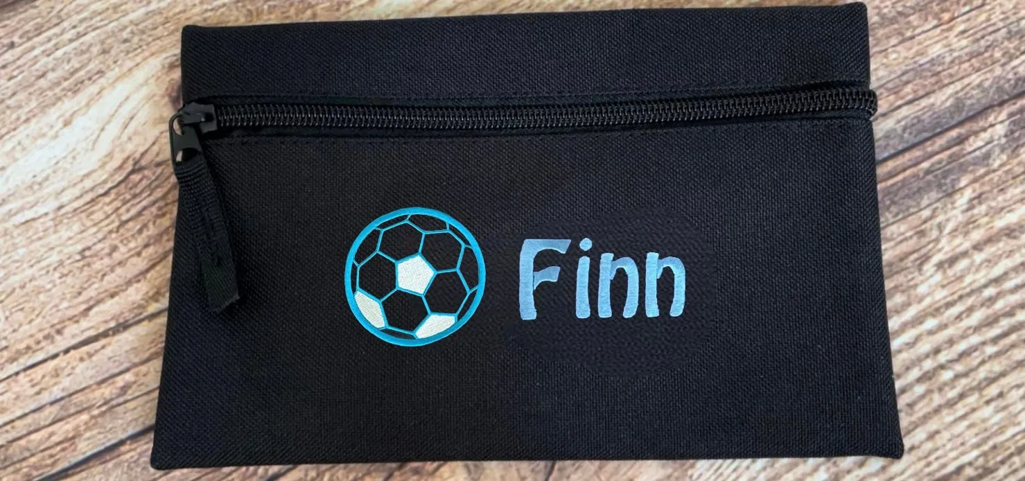 Pencil case personalised with embroidered name and choice of motif