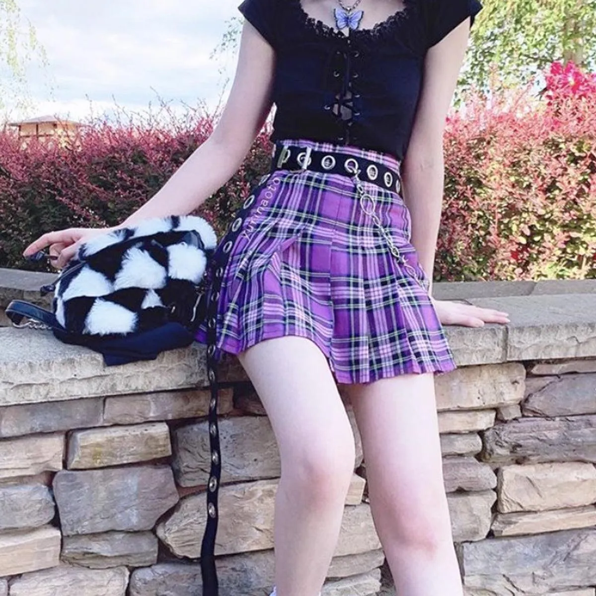 Plaid Pleated EGirl Skirt Purple Aesthetic