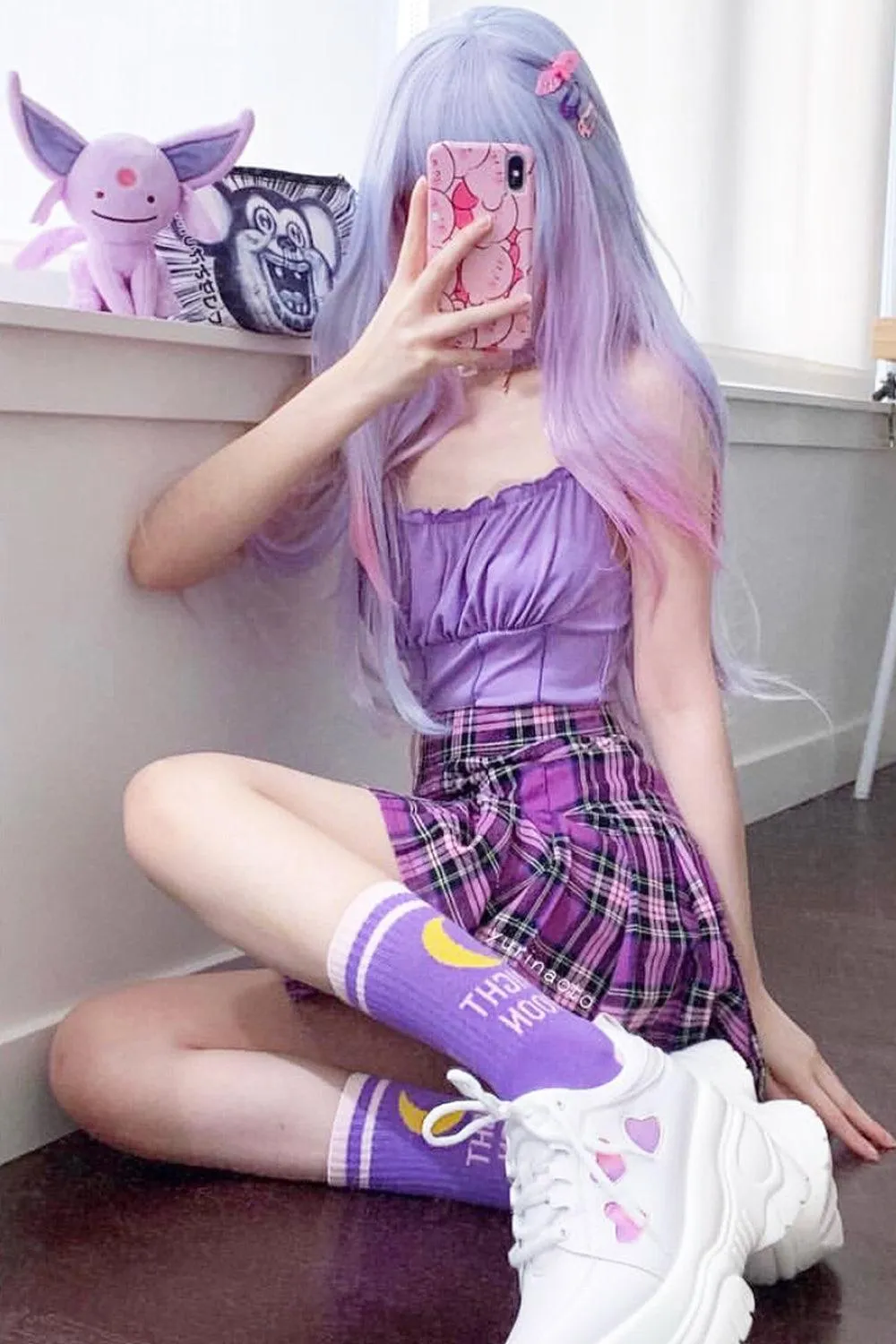 Plaid Pleated EGirl Skirt Purple Aesthetic