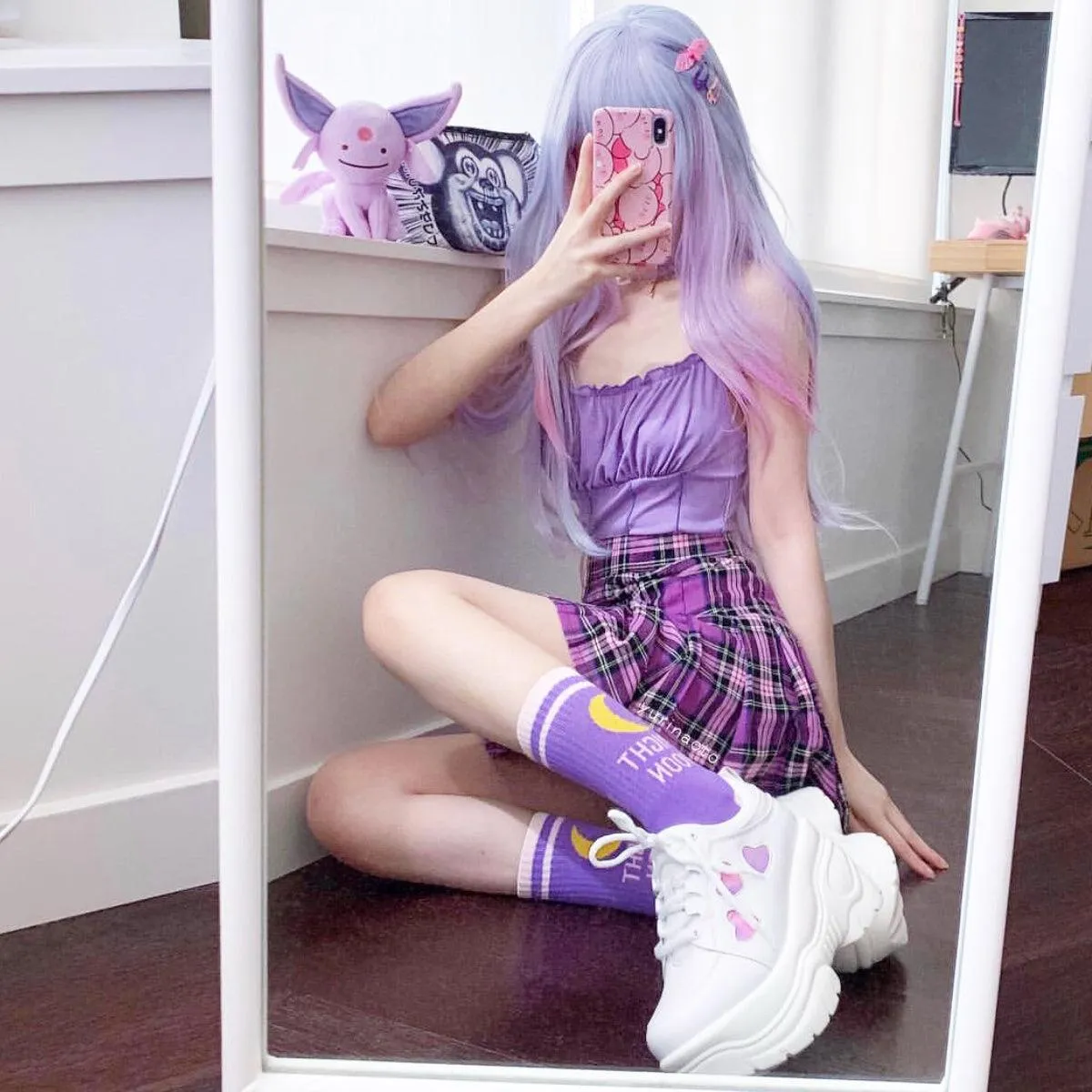 Plaid Pleated EGirl Skirt Purple Aesthetic