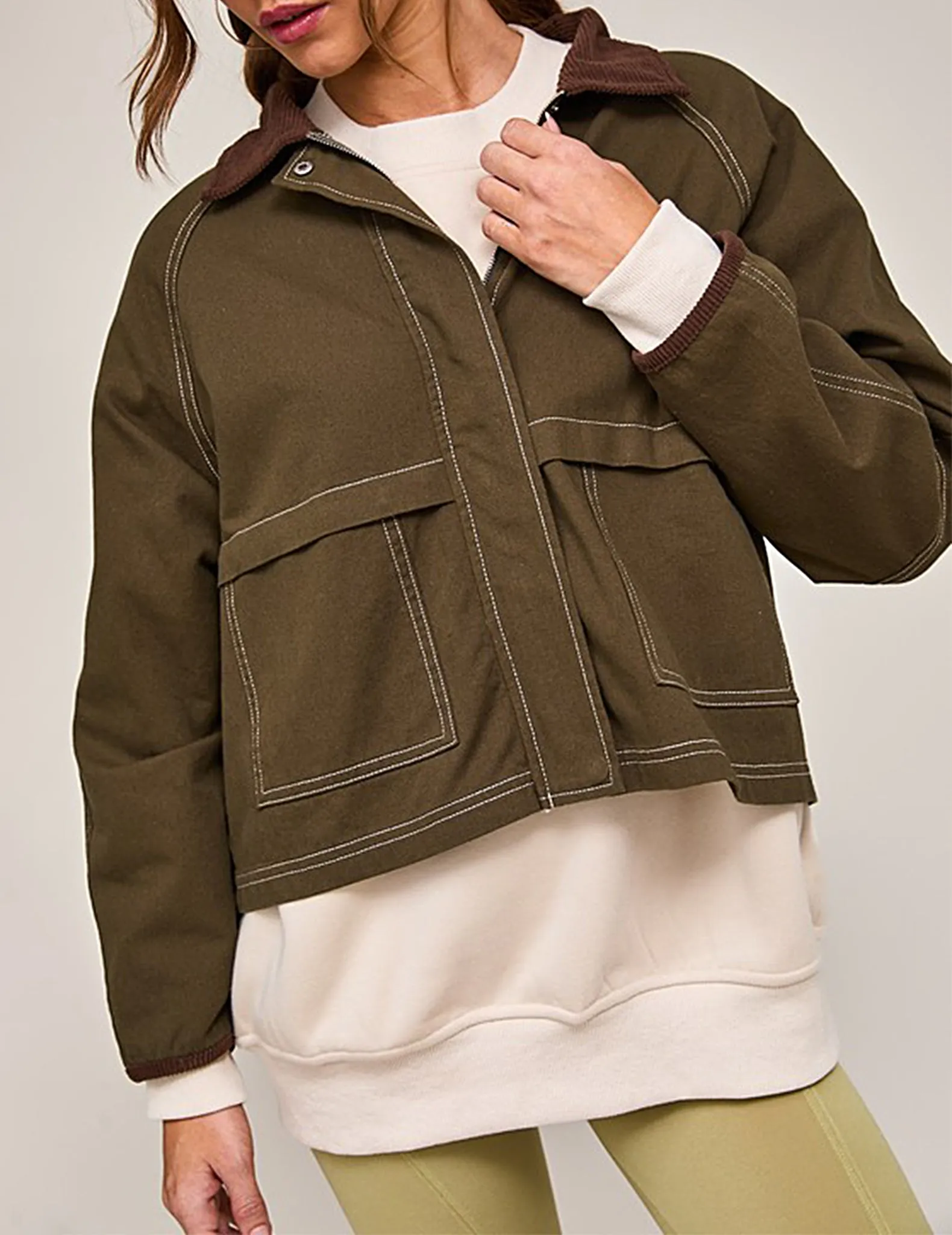 Rooney Contrast Collar Boxy Cotton Jacket