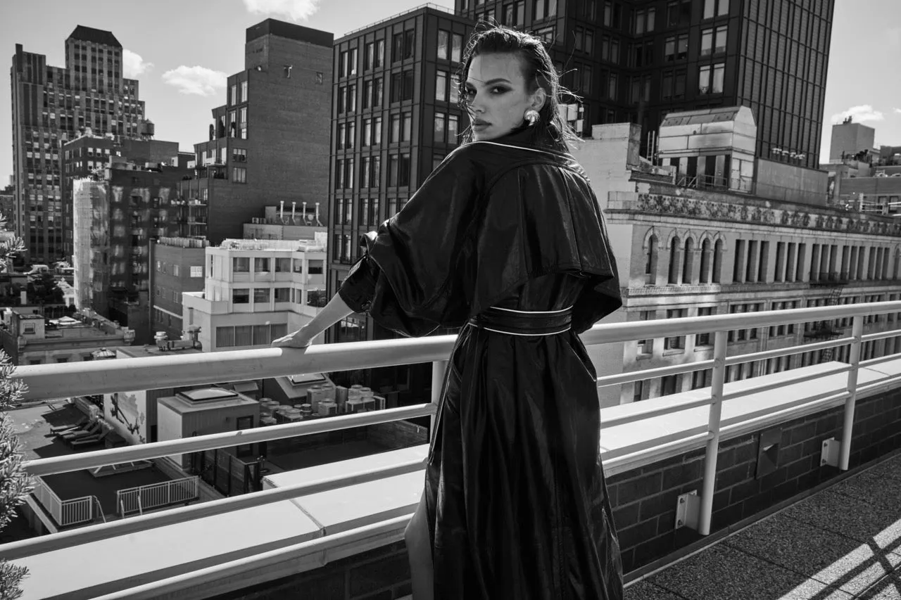 SHINY BLACK CAPED LEATHER LONG TRENCH