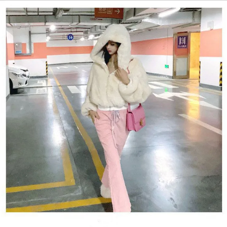 Short High Waist Wool Hooded Coat