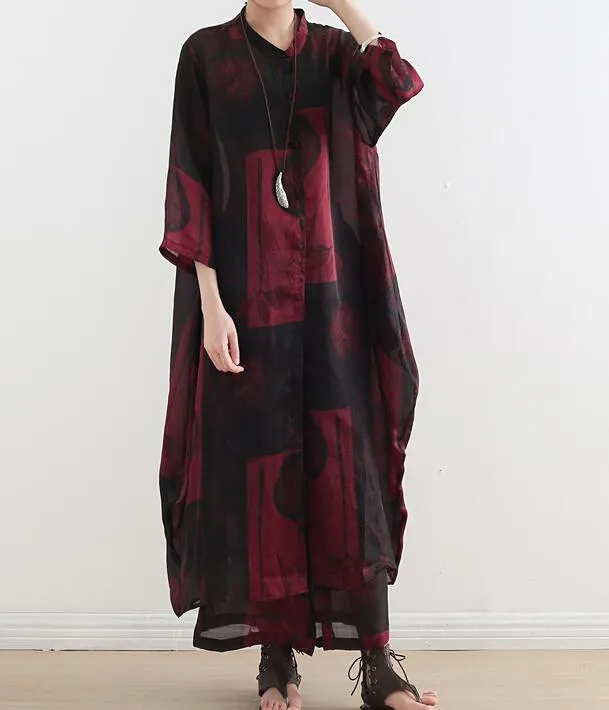 Silk Floral Women Summer Suits Loose Women Wide Legs