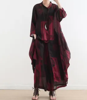 Silk Floral Women Summer Suits Loose Women Wide Legs