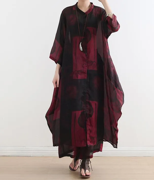 Silk Floral Women Summer Suits Loose Women Wide Legs