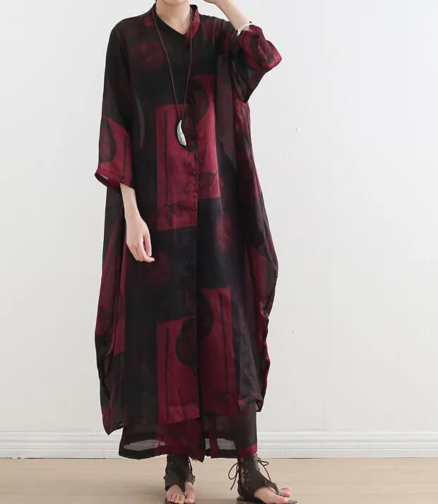 Silk Floral Women Summer Suits Loose Women Wide Legs