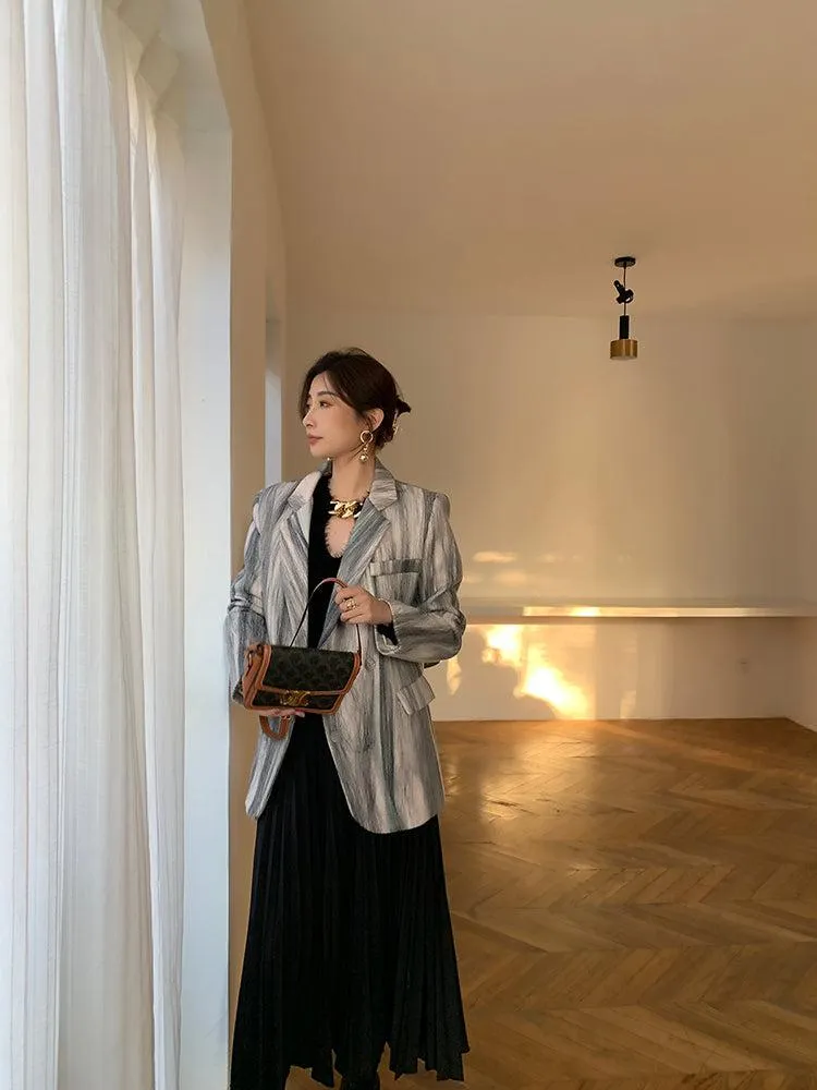 Stripe Wool Blazer Suit Coat