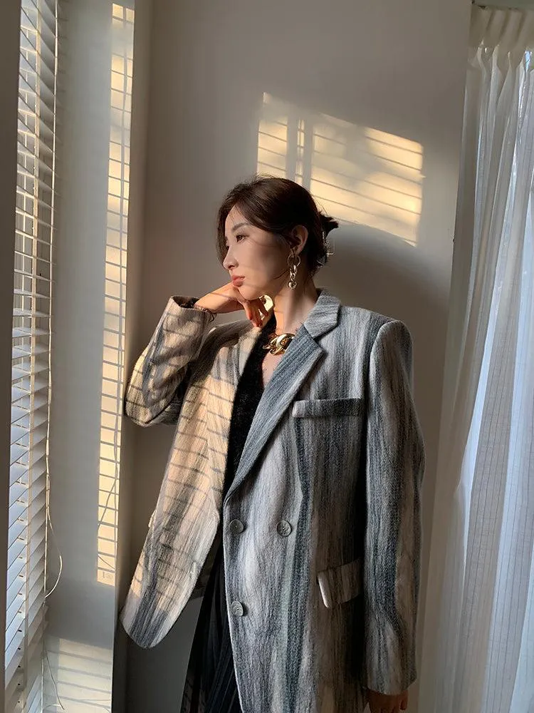 Stripe Wool Blazer Suit Coat