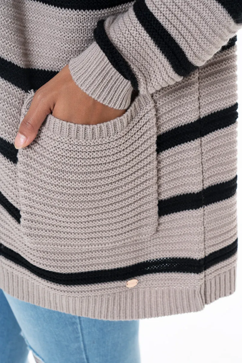 Striped Cardigan _ 145682 _ Brown