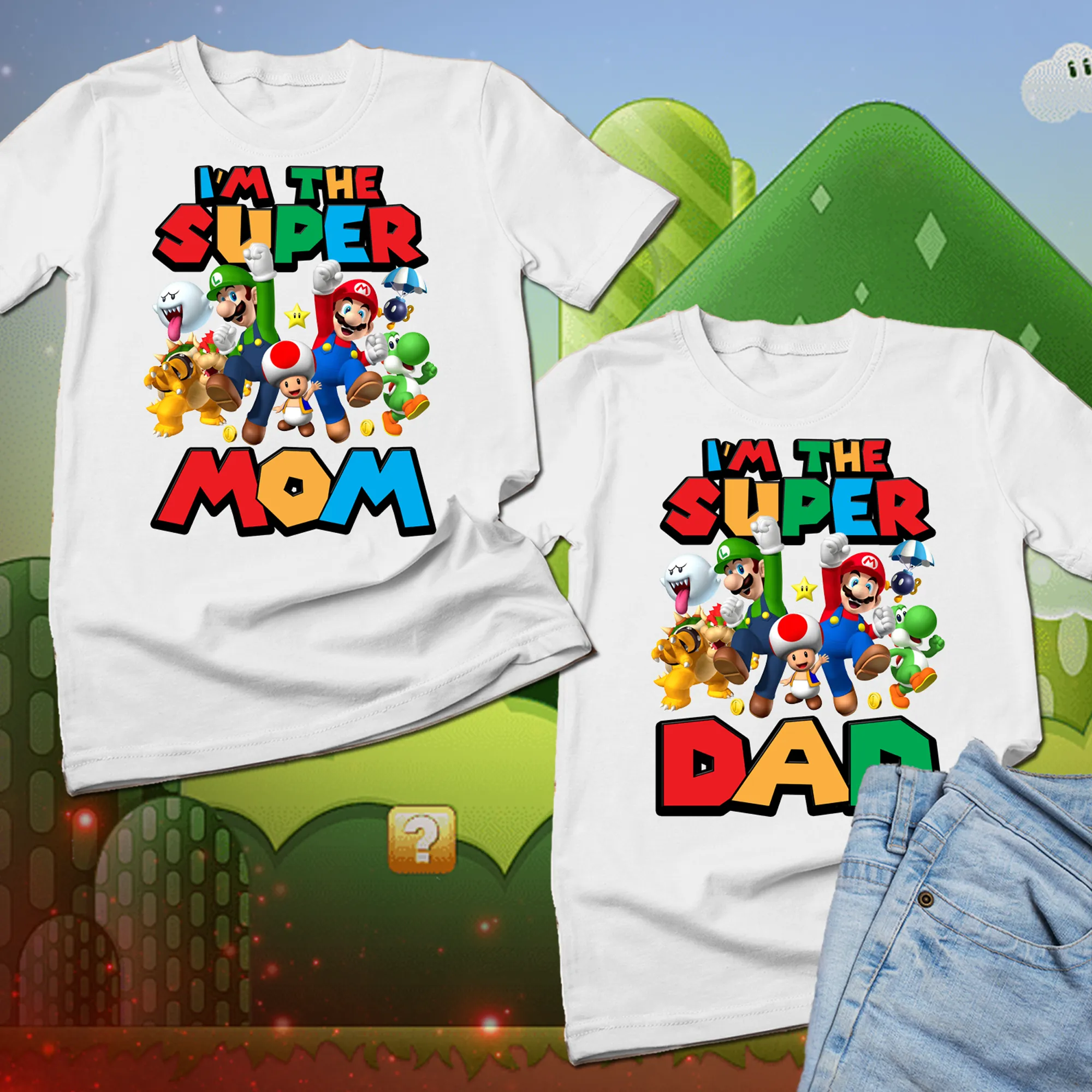 Super Mario Matching Baby Shower Shirts, Super Mario Family Tshirts